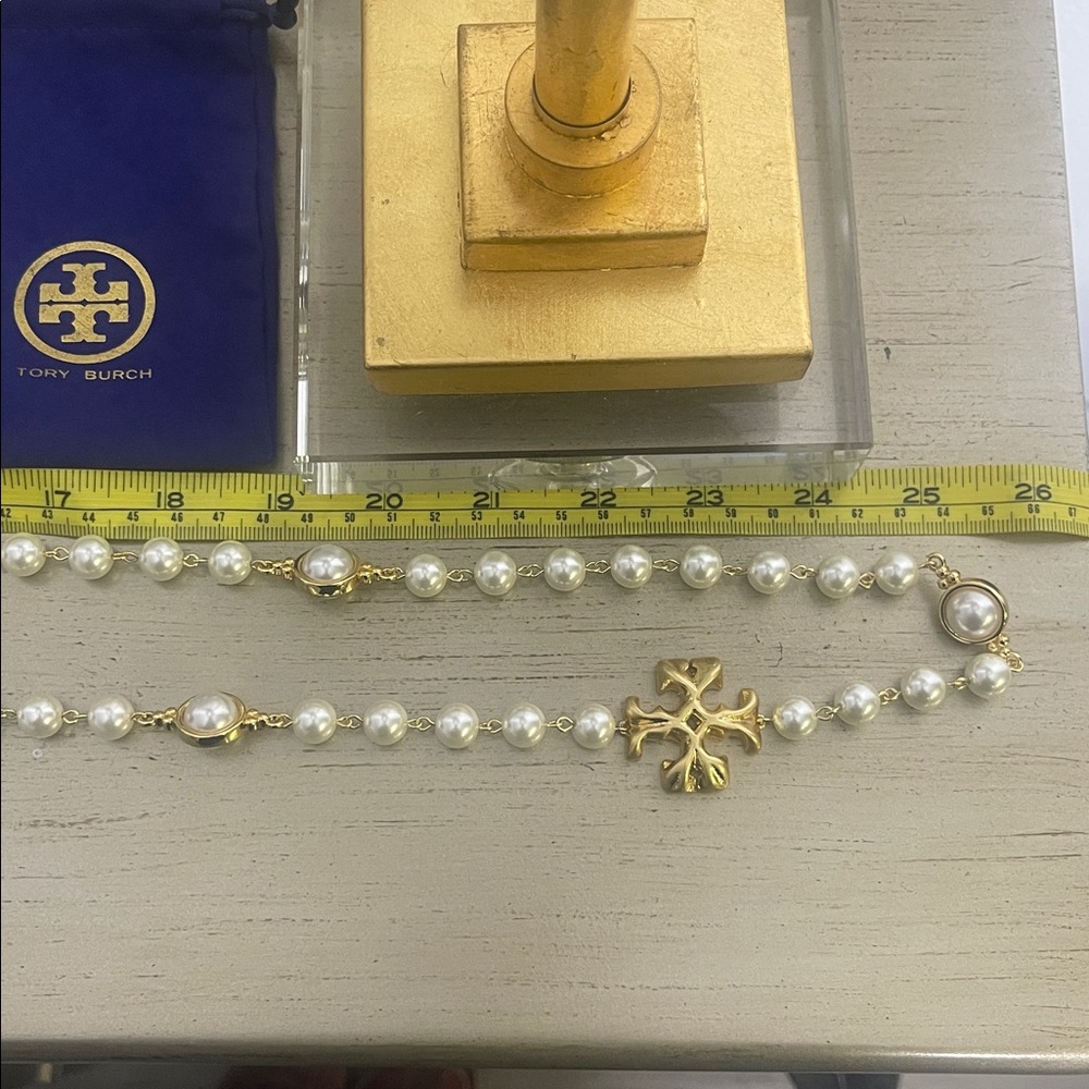 Tory Burch Pearl Necklace with a Gold Tory Burch T Accent - Picture 8 of 9
